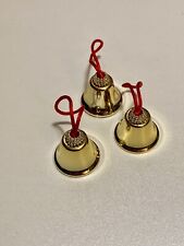 Lot Of 3 Gold Tone Miniature Metal Bells With Red Ties Christmas Ornaments Works picture