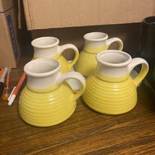 Vintage 1970s Beehive No Spill Pottery Mug Wide Bottom Volcano Travel Cup Yellow picture
