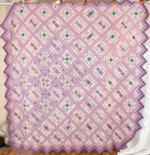 GORGEOUS Vintage 30's Yo-Yo Mosaic Antique Quilt ~Lavender Accents & Borders picture