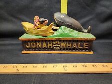 Vintage Cast Iron Bank Jonah & The Whale Works Articulates Drops Coin picture