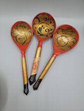 Vintage Russian Handpainted Wooden Seriving Spoons Set Of 3 Original Sticker  picture
