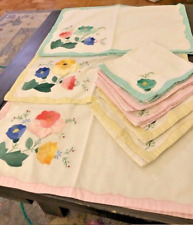 Vintage 50s Floral Appliqué Embroidery Pink/Green/Yellow 5 Placemats/ 5 Napkins picture