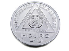 AA 24 Hour Recovery Token Chip Medallion To Thine Own Self Be True Silver Tone picture