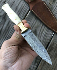 HANDMADE DAMASCUS KNIFE  FORGED STEEL HUNTING DAGGER BOOT KNIFE CAMEL BONE 864 picture