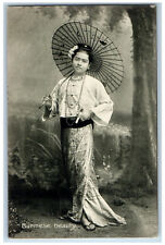 Myanmar Postcard Burmese Beauty Traditional Wear Umbrella c1910 Antique picture