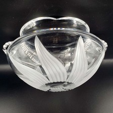 Vintage Cut Crystal Bowl Vase Dish w/handles Art Deco Style Large Heavy picture