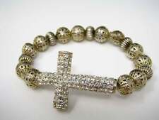 Vintage Christian Bracelet Jewelry: Clear Jewels Cross Silver Tone picture