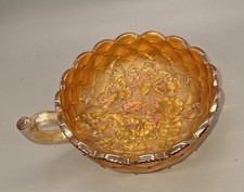 Imperial Marigold Carnival Glass Quilted Pansy Flowers Nappy Candy Dish 3336B picture