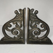Set of 2 Elegant Cast Iron Bookends with Intricate Design Heavy Metal  picture