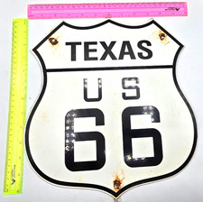 ROUTE 66 TEXAS US VINTAGE  PORCELAIN METAL FLAT HIGHWAY 13
