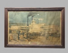 Vintage Budweiser Beer Print Robert E Lee Steamboat Framed Anheuser Busch  picture