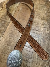 Vintage Montana Silversmiths Silver Plate Buckle Tooled Leather Belt 36” Western picture