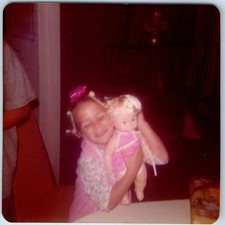 1976 Cute Young Girl Hair Curlers Baby Doll Toy Gift Snapshot Photo Birthday Vtg picture