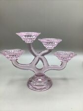 Vintage Blush Pale Pink Art Glass Four Candle Candelabra. 9.5” L x 7” High. picture
