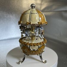 YELLOW MUSICAL FABERGE EGG CAROUSEL BY KEREN KOPAL, FINE COLLECTION PIECE picture
