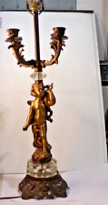 Antique or Vintage CORNELL CHERUB Lamp Brass + Crystal Electric with Candelabra picture