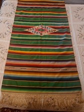 NEVER USED 1930 Mexican Serape Wool Saltillo Blanket Runner ANTIQUE DEALER ESTAT picture