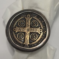 Vintage 925 Sterling Silver Saint Benedict Cross Medal Ring picture