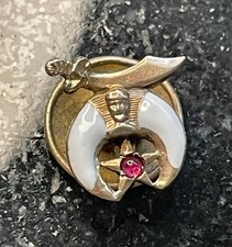 Vtg Harvey Otis Shriners Masonic Ruby Enamel Scimitar Screw Back Pin picture