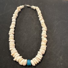 Vintage Authentic Hawaiian Puka Shell Necklace Choker 13” Turquoise Bead 70s picture