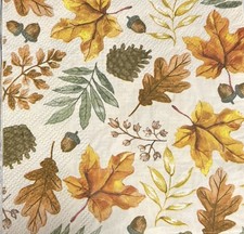 Two Individual Beverage Paper Decoupage Napkins Fall Autumn Leaves and Acorns picture