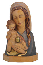 Vintage Anri Wood Carving Italy Madonna and Child Hand Carved Figurine 8.5