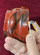 Vintage Bakelite Catalin Trophy Base, Red & Black Swirl 434g, (Spiderman Colour) picture