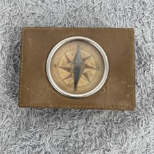 VTG Italian Fine Calfskin Leather Compass Box Made in Italy Trinket Box Nautical picture