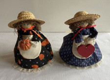 2 Vtg Handmade Air Freshener Cover Doll Halloween Fall Heart Kitsch Cottage Core picture
