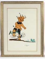 Michael Kabotie Lomawywesa 1959 Hopi Mudhead Child On Bike Hand Painting Signed picture