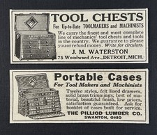 1919 Two Original Small Print Advertisements for Pilliod & Waterston Tool Chests picture