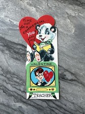 Unused Vintage Valentine Panda Bear Book Teacher Girl Antique Television Tv Vtg picture