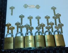 6 EACH-USED-BRASS BEST 11B PADLOCKS-WITH CORES & KEYS-ON A MASTER KEYED SYSTEM picture