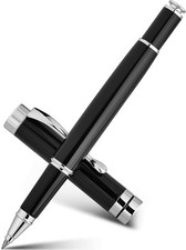 BEILUNER Ballpoint Pens, Stunning Black Chrome Ballpoint Pen with Silver Trim picture