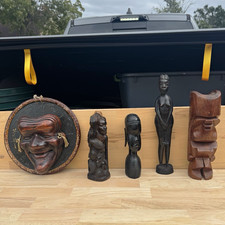 Besmo Handmade African Hand Carved Kenya Wood Carvings Figurines & Mask Lot picture