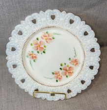 Vintage Milk Glass Plate Hand Painted Lornita  Beautiful Floral 7.5