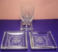 📌 HEISEY GLASS plate etched ORCHID pattern CIGARETTE HOLDER & 2 ASHTRAYS -MINT picture