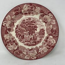 Vintage Enoch Woods Sons English Scenery Red Transferware Dinner Plate Set 2 picture