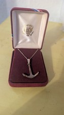 Vintage US Navy Anchor Pendant Necklace Gold Filled Chain Great Seal Boxed picture