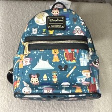 Loungefly Disney Parks Mini Backpack Blue Multicolor Allover Character Print picture