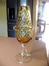 Vintage MCM Large Amber Glass Vase with Ball Base about 14