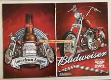 NEW (2) Budweiser Motorcycle Chopper Paper Poster Bar Sign American Bud Harley picture