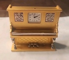 Vintage Brass Upright Piano Desk Clock Quartz Miniature Piano Figural Gold Tone picture