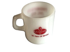 VTG Galaxy White Milk Glass Coffee Mug Cup Advertising Amoco Thompson Oil Iowa picture