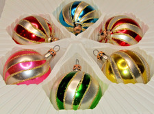 Lot VTG Glass Glitter Pictured Spiral Striped Color BALL Christmas Ornaments picture
