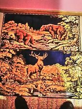 2 Vintage Wall Hanger Tapestries Hunting Elk And Bear picture
