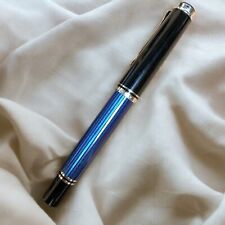 Pelikan Souveran M405 Silver Black & Blue Stripe 14K Fountain Pen B Nib picture
