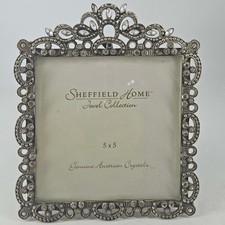 Vintage Ornate Jeweled Sheffield Home silver Metal Filigree Photo Picture Frame picture