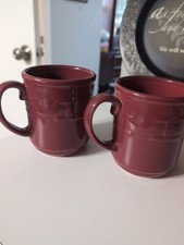 Longaberger Pottery Woven Traditions Paprika Coffee Mugs Set Of 2 Made in USA picture