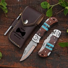 Personalized Handmade Copper Damascus Pocket Knife Rosewood Handle Folding Knife picture